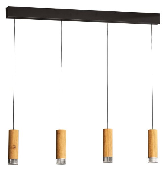 LED závesné svietidlo Shine-Wood, 100 cm, dub/čierna, 4-pl., Svetlé drevo, Obývacia izba / jedáleň, Drevo, Závesné svietidlo