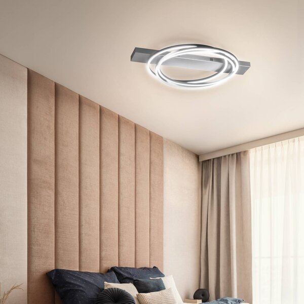 Stropné LED svetlo Kiku, dĺžka 76 cm, hliníková farba, kov, Hliník / sivá / zinok, Obývacia izba / jedáleň, kov, Moderný