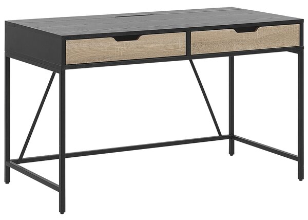 Písací stôl čierna svetlé drevo drevotrieska 120 x 60 cm obdĺžnikový tvar 2 zásuvky moderný industriálny štýl kancelária