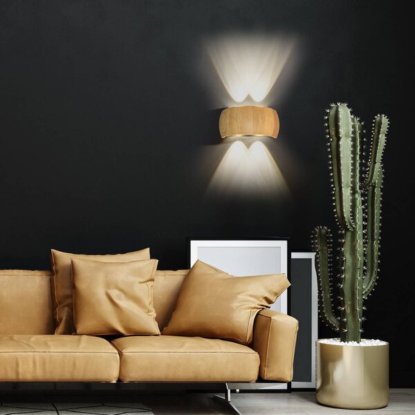FISCHER & HONSEL LED nástenné svetlo Shine-Wood, šírka 20 cm, dub/čierna 4-pl., Svetlé drevo, Obývacia izba / jedáleň, Drevo, Nástenné svietidlo