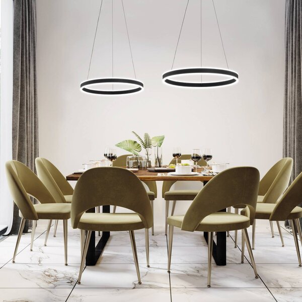LED závesné svietidlo Sirko, Ø 60 cm, pieskovo čierne, kov,, Čierna, Obývacia izba / jedáleň, kov, Moderný, Závesné svietidlo