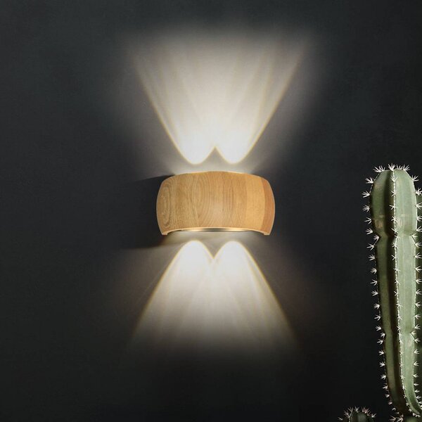 FISCHER & HONSEL LED nástenné svetlo Shine-Wood, šírka 20 cm, dub/čierna 4-pl., Svetlé drevo, Obývacia izba / jedáleň, Drevo, Nástenné svietidlo