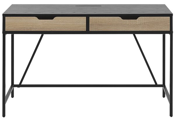 Písací stôl čierna svetlé drevo drevotrieska 120 x 60 cm obdĺžnikový tvar 2 zásuvky moderný industriálny štýl kancelária