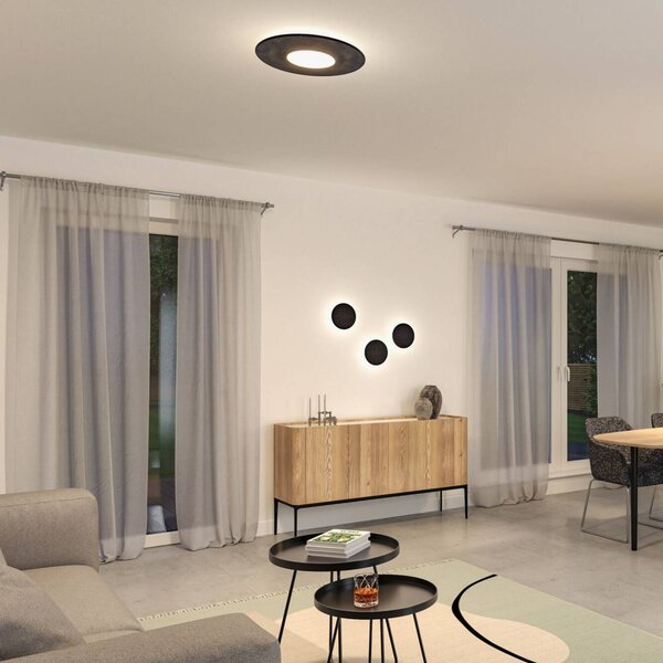 Paulmann Smart stropné LED svetlo Tulga, antracitová Ø 45 cm plsť, Hliník / sivá / zinok, Obývacia izba / jedáleň, Textil / látka / hodváb, Moderný, Stropné svetlo polkruhové s priestorom