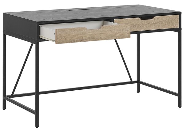 Písací stôl čierna svetlé drevo drevotrieska 120 x 60 cm obdĺžnikový tvar 2 zásuvky moderný industriálny štýl kancelária