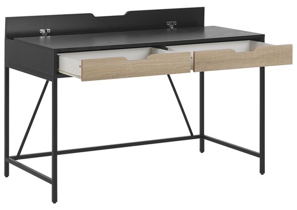 Písací stôl čierna svetlé drevo drevotrieska 120 x 60 cm obdĺžnikový tvar 2 zásuvky moderný industriálny štýl kancelária