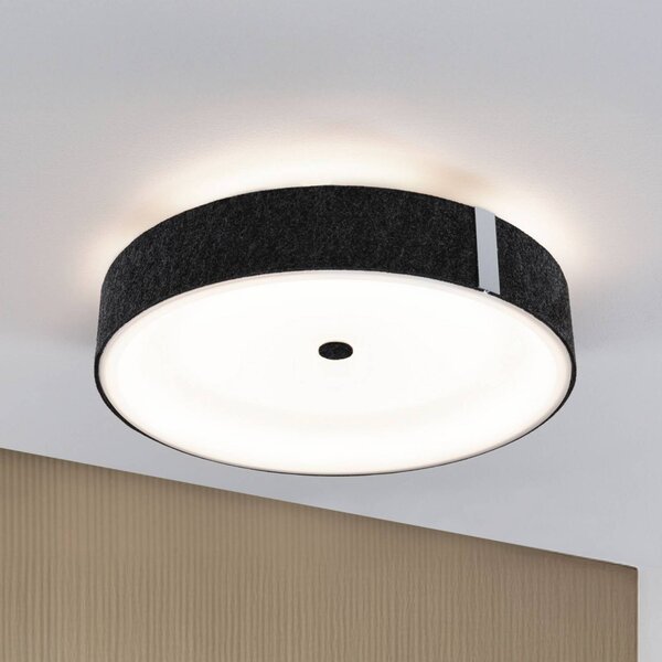 Paulmann Smart stropné LED svetlo Malika antracit Ø 40 cm plsť, Hliník / sivá / zinok, Obývacia izba / jedáleň, Textil / látka / hodváb, Moderný, Stropné svetlo polkruhové s priestorom