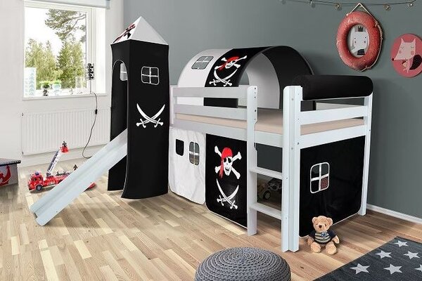 MAXMAX Tunel do vyvýšenej detské postele - PIRÁTI bieločierne