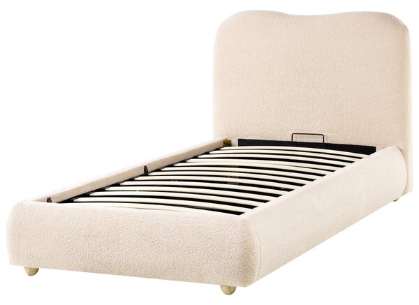 Posteľ s úložným priestorom svetlobéžová buklé čalúnenie 90 x 200 cm minimalistický moderný dizajn spálňa
