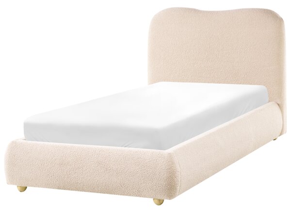 Posteľ s úložným priestorom svetlobéžová buklé čalúnenie 90 x 200 cm minimalistický moderný dizajn spálňa