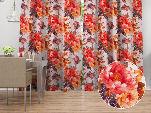 Biante Bavlnený záves Sandra SA-600 Veľké červeno-ružovo-oranžové kvety pivonky na bielom 150x140 cm