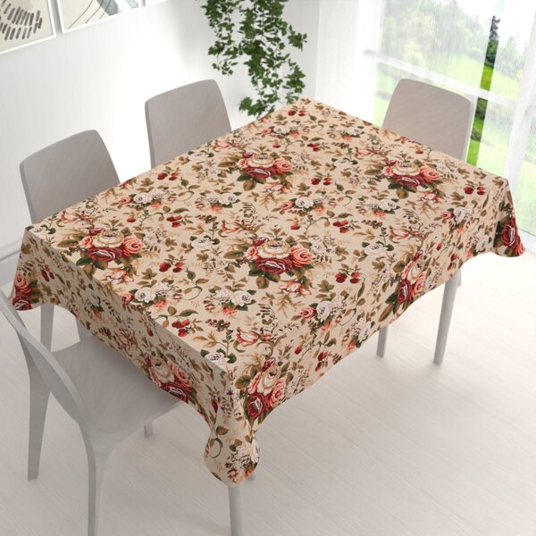 Biante Bavlnený obdĺžnikový obrus Sandra SA-607 Červené ruže na béžovom 50x100 cm