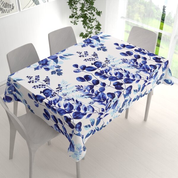 Biante Bavlnený obdĺžnikový obrus Sandra SA-605 Modrý eukalyptus na bielom 50x100 cm