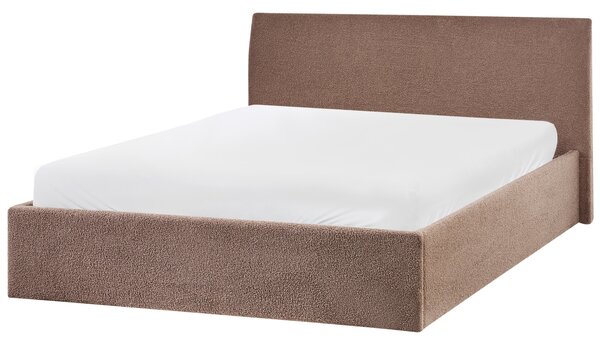 Posteľ hnedá buklé čalúnenie 140 x 200 cm prešívané čelo lamelový rošt s úložným priestorom moderný štýl spálňa
