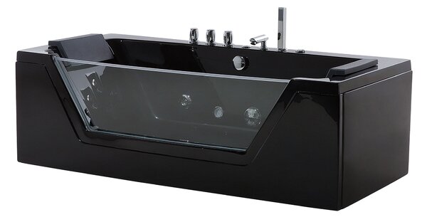 Vírivá vaňa čierna akrylát sklo 153 x 71 cm s LED osvetlením opierky hlavy pre 2 osoby moderný štýl kúpeľňa