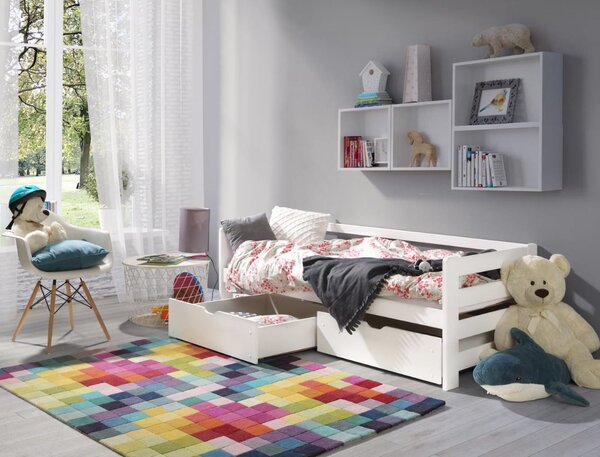 MAXMAX Detská posteľ z masívu borovice so šuplíkmi EGO - 200x90 cm - biela