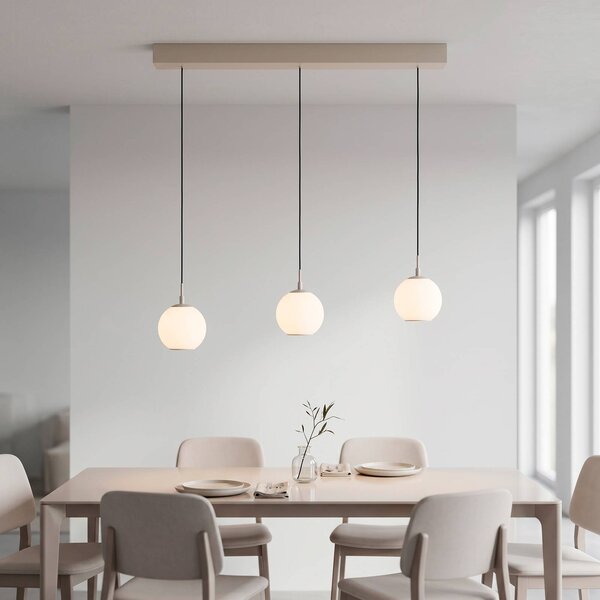 Paul Neuhaus LED závesné svietidlo Sandora, piesková farba, dĺžka 90 cm, sklo, 3-pl., Krémová / jantárovo žltá, Obývacia izba / jedáleň, kov, Moderný, Závesné svietidlo