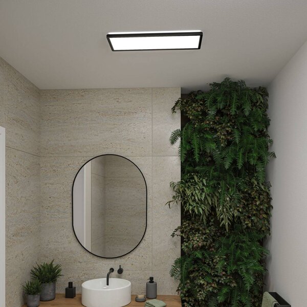 Paulmann LED panel Atria Shine, čierny, dĺžka 56 cm, IP44, Čierna, Pracovňa / Kancelária, Plast, Moderný, Stropné svetlo