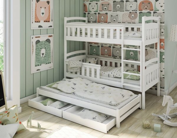 Detská poschodová posteľ z masívu borovice HERMIONA s prístelkou a zásuvkami - 200x90 cm - svetlo šedá