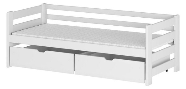 MAXMAX Detská posteľ z masívu borovice so šuplíkmi EGO - 200x90 cm - biela