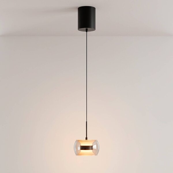 Paul Neuhaus LED závesné svietidlo Fumea, Ø 16 cm, čierna/dymová, sklo, Čierna, Obývacia izba / jedáleň, Sklo, Závesné svietidlo