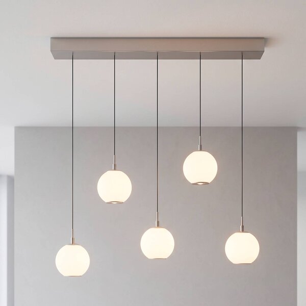 Paul Neuhaus LED závesné svietidlo Sandora, piesková farba, dĺžka 92 cm, sklo, 5-pl., Krémová / jantárovo žltá, Obývacia izba / jedáleň, kov, Moderný, Závesné svietidlo