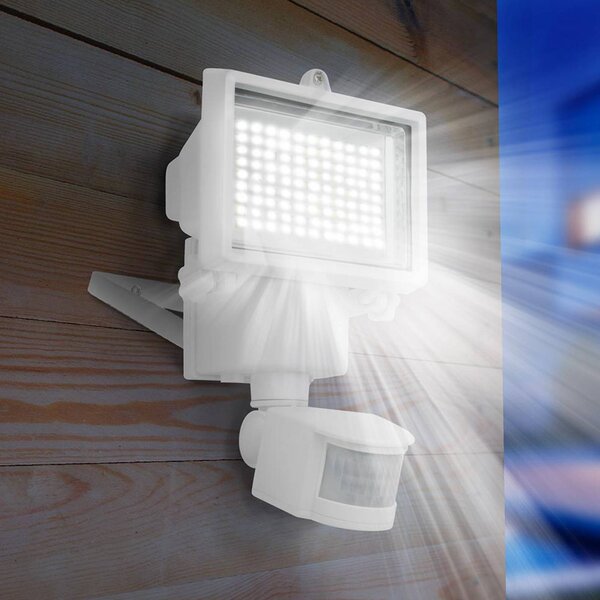Lumisky LED reflektor vonkajší Cooper, biely, šírka 22 cm, senzor, Biela / opálová, Plast, Nástenné svietidlo