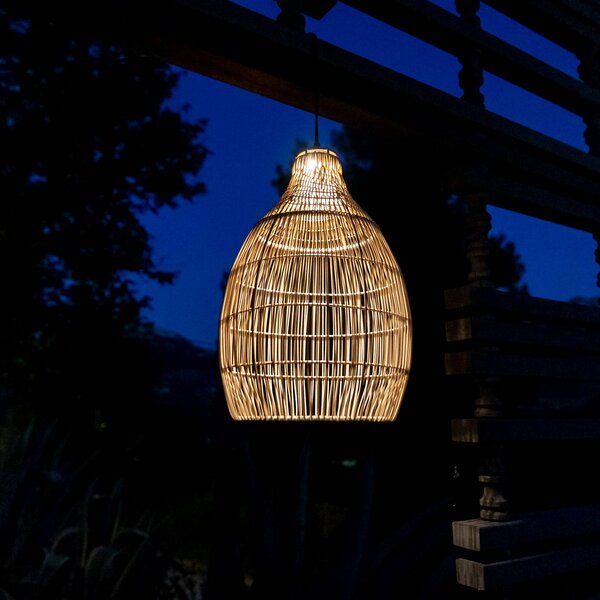 Lumisky Solárne závesné LED svietidlo HOLIDAY, Ø 29 cm, béžová/čierna, plast, Krémová / jantárovo žltá, Plast, Závesné svietidlo