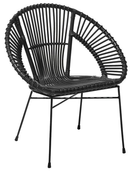Kreslo čierne ratan prútené čierne kovové nohy dizajnové papasan stolička moderný retro štýl obývačka jedáleň