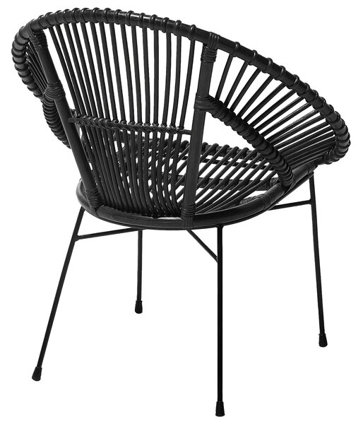 Kreslo čierne ratan prútené čierne kovové nohy dizajnové papasan stolička moderný retro štýl obývačka jedáleň