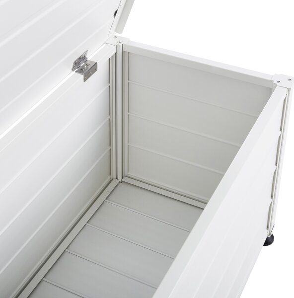 Záhradný úložný box s vekom biely hliníkový 113 x 50 cm 190 L vonkajší úložný nábytok