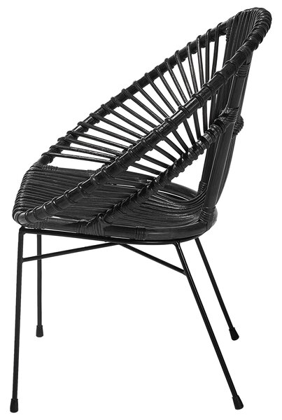 Kreslo čierne ratan prútené čierne kovové nohy dizajnové papasan stolička moderný retro štýl obývačka jedáleň