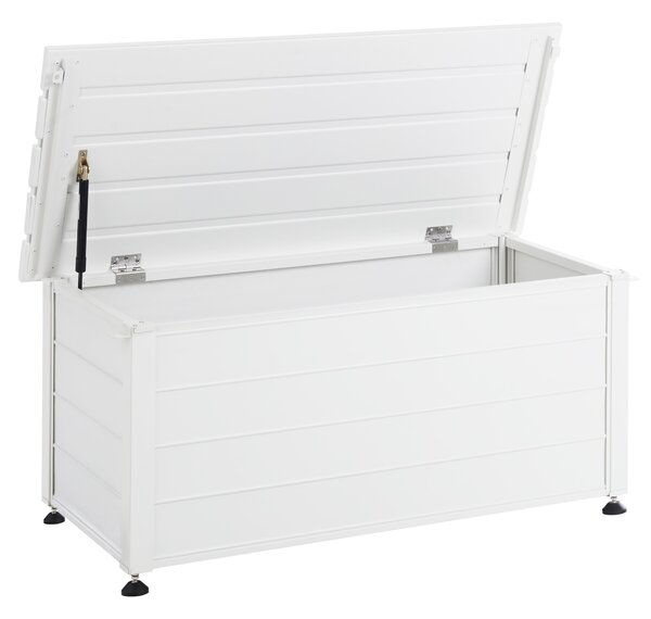 Záhradný úložný box s vekom biely hliníkový 113 x 50 cm 190 L vonkajší úložný nábytok