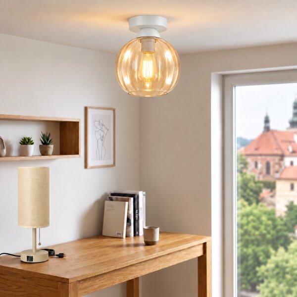 BRILAGI - LED Stropné svietidlo R GLASS 1xE27/60W/230V pr. 18 cm biela/dymovo-béžová