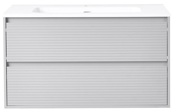 Závesná kúpeľňová skrinka na stenu sivá MDF 100 x 46 cm s 2 zásuvkami a umývadlom