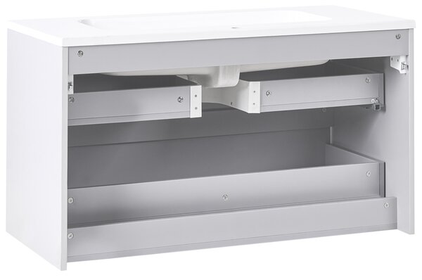 Závesná kúpeľňová skrinka na stenu sivá MDF 100 x 46 cm s 2 zásuvkami a umývadlom