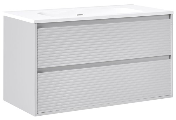 Závesná kúpeľňová skrinka na stenu sivá MDF 100 x 46 cm s 2 zásuvkami a umývadlom