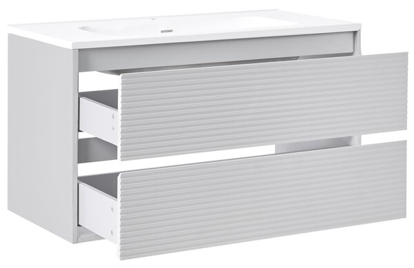 Závesná kúpeľňová skrinka na stenu sivá MDF 100 x 46 cm s 2 zásuvkami a umývadlom