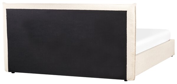 Posteľ s úložným priestorom béžová buklé čalúnenie 180 x 200 cm klasické čelo drevené lamely spálňa