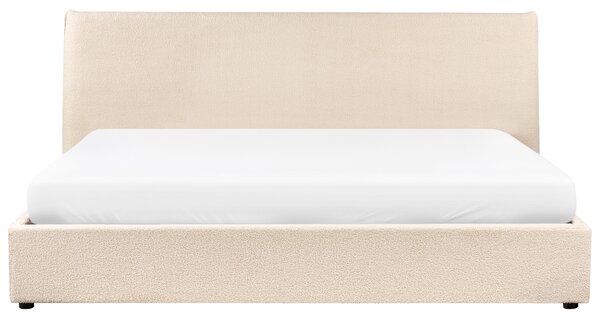 Posteľ s úložným priestorom béžová buklé čalúnenie 180 x 200 cm klasické čelo drevené lamely spálňa