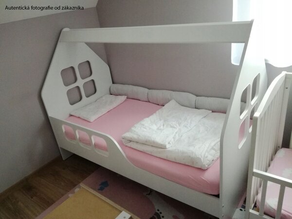 MAXMAX Detská domčeková posteľ KIDHOUSE so zásuvkou - biela - ľavá - 160x80 cm