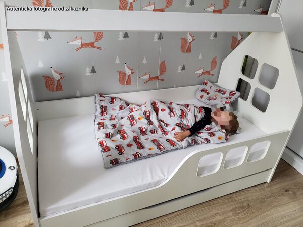 MAXMAX Detská domčeková posteľ KIDHOUSE so zásuvkou - biela - ľavá - 160x80 cm