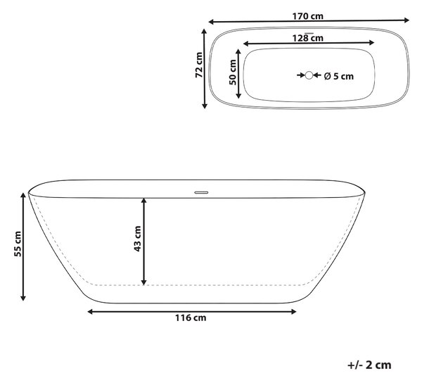 Voľne stojaca vaňa biela solid surface 170 cm s tenkým okrajom moderná kúpeľňa