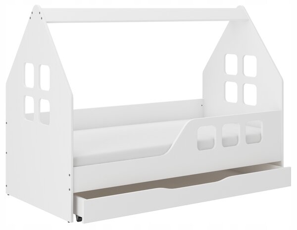 MAXMAX Detská domčeková posteľ KIDHOUSE so zásuvkou - biela - pravá - 160x80 cm