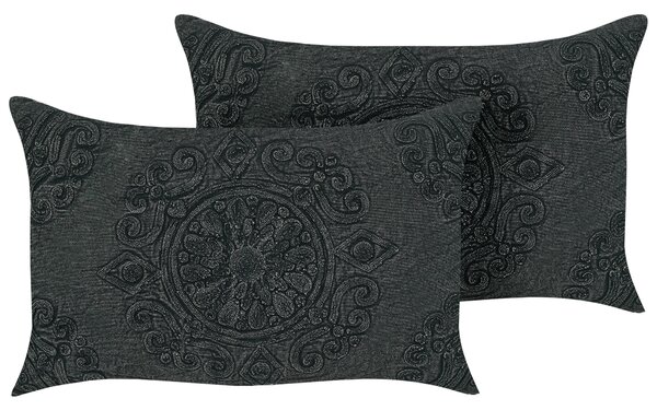 Sada 2 dekoratívnych vankúšov tmavosivá bavlna 30 x 50 cm obdĺžnikový tvar vzor mandaly moderný boho štýl doplnky
