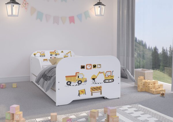 MAXMAX Detská posteľ KIM - STAVEBNÉ STROJE 140x70 cm + MATRAC