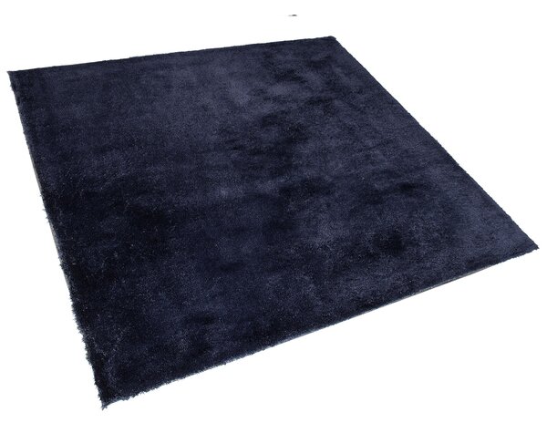 Koberec shaggy tmavomodrý zmes bavlny a polyesteru 200 x 200 cm huňatý s vysokým vlasom