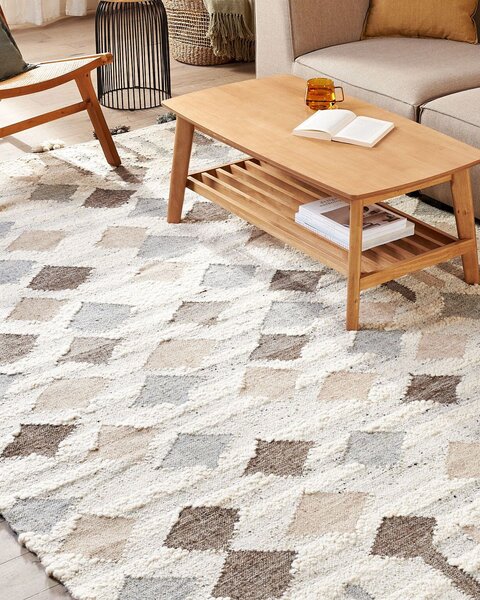 Kelímový koberec viacfarebný vlna a bavlna 200 x 300 cm ručne tkaný boho patchwork vzor so strapcami