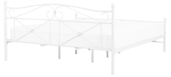 Posteľ biela kovový rám 160 x 200 cm s čelom lamelový rošt retro moderný štýl spálňa