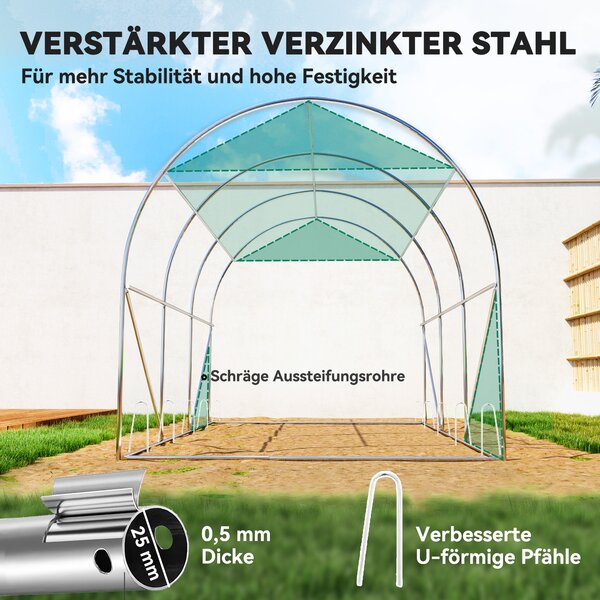 OUTSUNNY Foliovník polkruh so slnečnou clonou 300 x 200 x 200 cm zelený